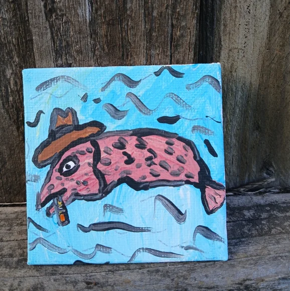 Fish In Hat Painting Mini - Picture 5 of 12